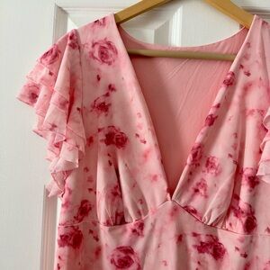 Floral Pink Ruffle Sleeve Dress